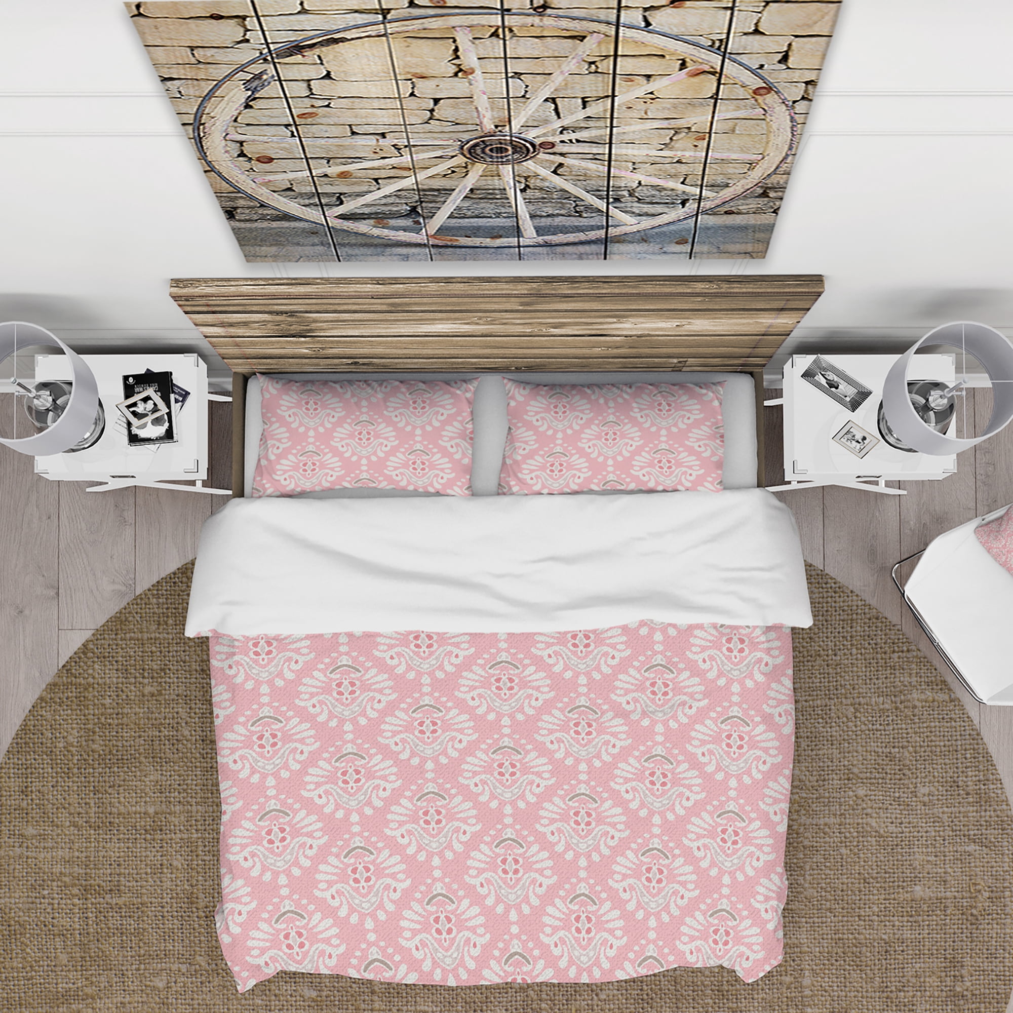 Designart 'Cute Pink Tiled Pattern' Rustic Duvet Cover Set