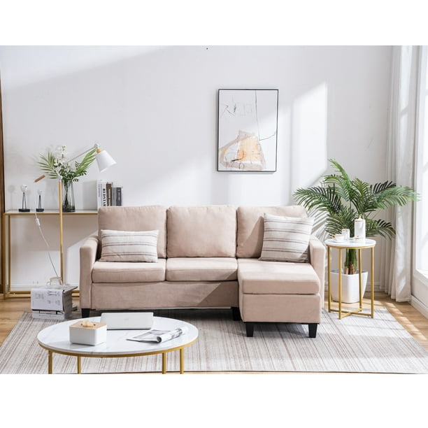 Zimtown Reversible Sectional Sofa Couch With Reversible Chaise L Shaped Couch With Modern Linen Fabric For Small Space Beige Walmart Com Walmart Com