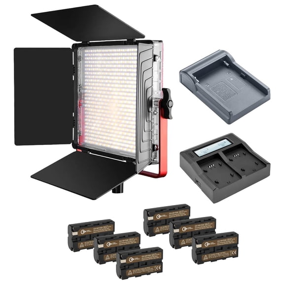 GVM MB832 50W Bi-Color Soft LED Panel 3-Light Kit, Bundle with 6x Batteries, Dual Charger and 2x Charger Plate