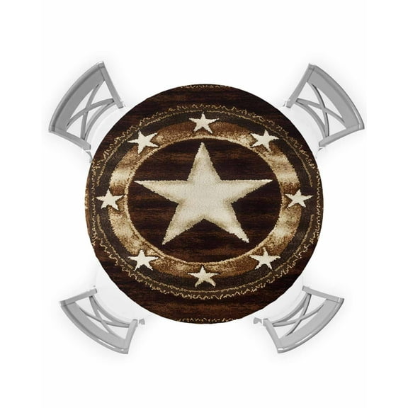 nqOlkjepod Brown Texas Star Western Round Tablecloth, Fitted Table Cover with Elastic for 36"-44" Round Tables, Country Retro Wooden Table Cloth Outdoor Indoor Dinning Party Waterproof Tablecloths