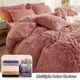 thumbnail image 6 of LIFEREVO 3 Pieces Luxury Plush Shaggy Faux Fur Duvet Cover Set Furry Bedding Set(1 Fluffy Fuzzy Comforter Cover + 2 Pompoms Fringe Quilted Pillow Shams), Zipper Closure, Queen Size, Old Pink, 6 of 7