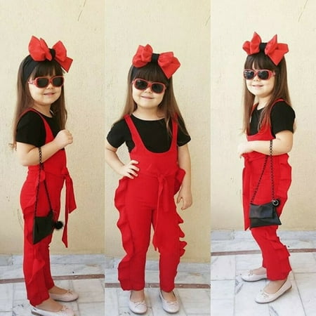 

Toddler Frill Girls Baby Jumpsuit Kids Print Clothes Romper Sleeveless Solid Girls Romper&Jumpsuit Red 110