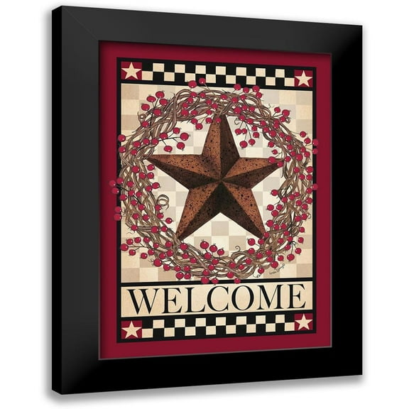 Spivey, Linda 11x14 Black Modern Framed Museum Art Print Titled - Barn Star Berry Wreath