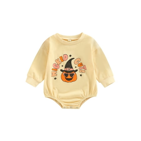 

Bagilaanoe Newborn Baby Girl Halloween Romper Sweatshirt Long Sleeve Bodysuit Pumpkin Letter Print Pullover 3M 6M 12M 18M 24M Infant Casual Tee Tops