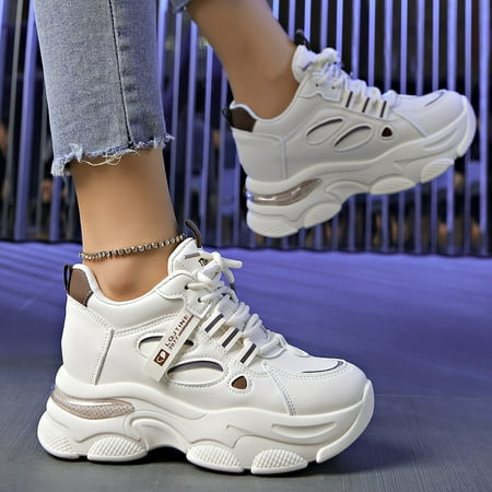 

XTMPMY Women‘s Solid Color Comfortable Casual Sneakers with Lace Up Design featuring a Platform and Soft Sole for Maximum Walking Comfort. These Heightening Low-top Sporty Trainers offer