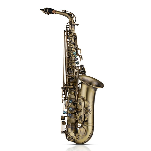 Saxofón Acabado antiguo de alto grado Eb Mi bemol Saxofón alto Concha de saxofón Patrón de tallado de llaves Instrumento de viento de madera con estuche acolchado Guantes Paño de limpieza Cepillo Corr Tomshoo Saxofón