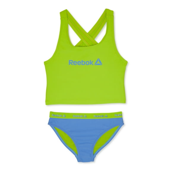Reebok Girl's Cross Back Sport Midkini with Banded Bikini Bottoms Swimsuit, 2-Piece, Sizes 4-5