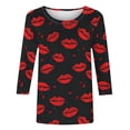 thumbnail image 3 of Guluxicc Valentine's Day Shirts for Women Casual Crewneck 3/4 Length Sleeve T Shirts Fashion Cute Graphic Print Pullover Tops, Black, 3XL, 3 of 4