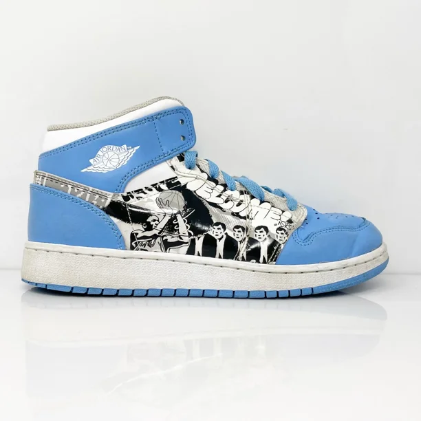 Ni - ke Ni - ke Boys Air Jordan 1 Mid DR6492-100 Blue Basketball Shoes Sneakers Size 7Y