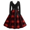 thumbnail image 6 of Women's Casual Fashion Long Sleeve Christmas Graphic Printed Vintage V-Neck Retro Print Long Dress for Holiday Casual Occasions and Everyday Wear,Black,L, 6 of 6