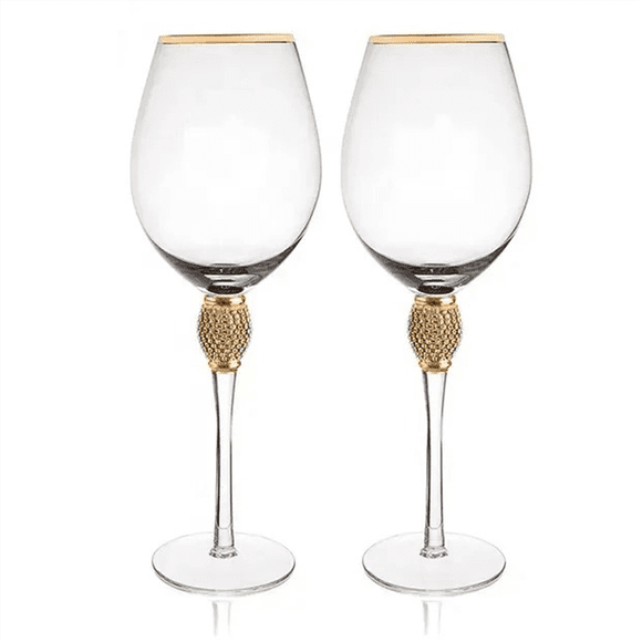 2Pcs Crystal Gold Rimmed Wine Glasses Set Elegant Diamond Decorative Long Stem Champagne Flutes Cocktail Glass Gifts A