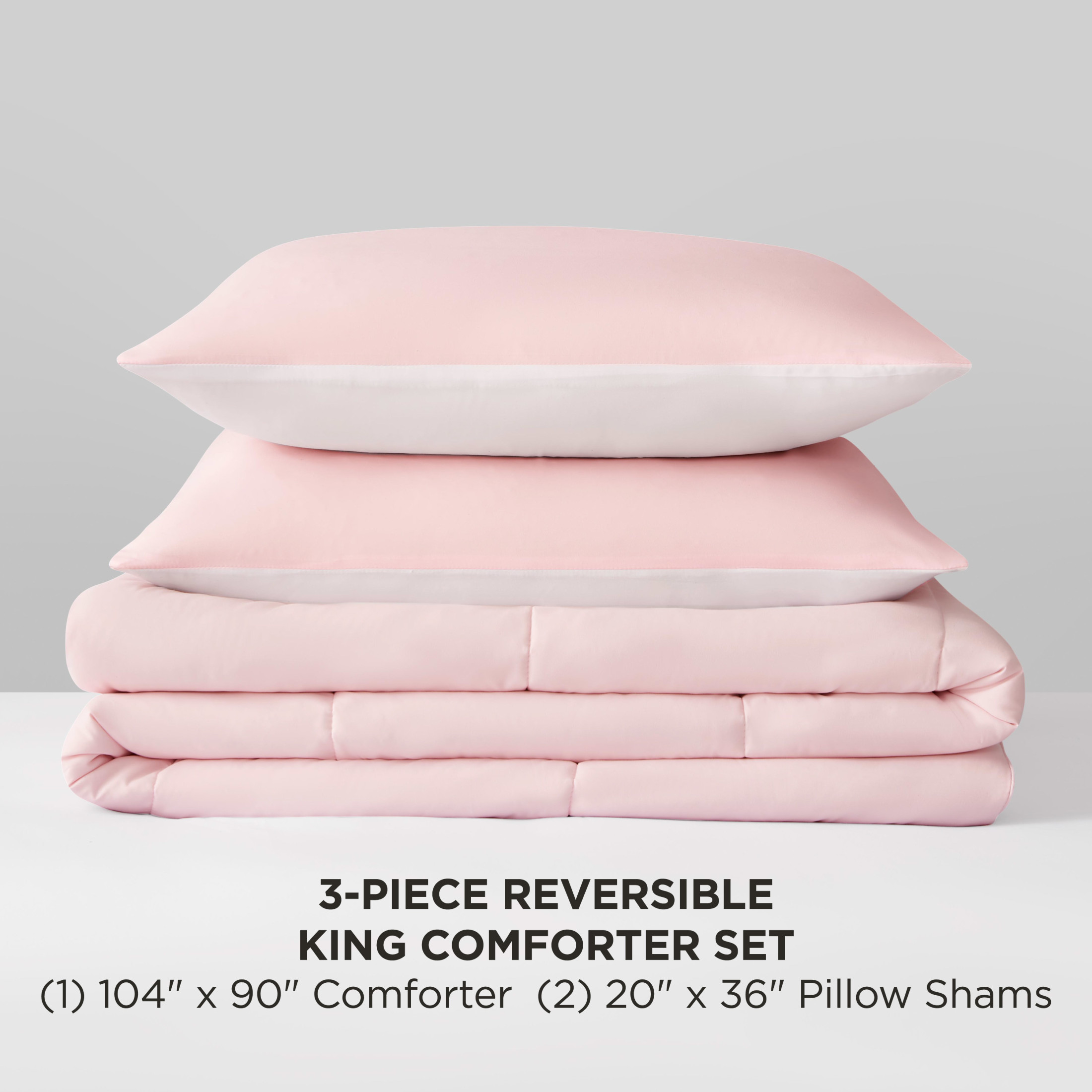 The Sheet Lab Reversible Box Stitch Comforter Set, 3-Piece King – Light Pink/White