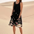 thumbnail image 4 of Solid Color V-Neck Pleated Sleeveless Dress Casual Summer Tunic Dress with Button Front and Pockets for Coffee Dates,Light Brown 2XL, 4 of 5
