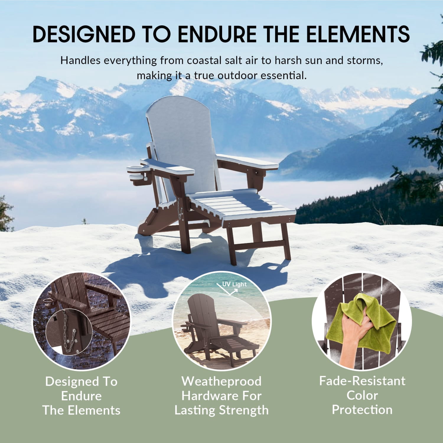 WestinTrends Malibu Folding Adjustable Adirondack Chair with Retractable Ottoman and Cup Holder, Dark Brown