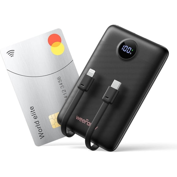 Mini Portable Charger with Built-in Cables 22.5W Fast Charging Power Bank USB-C Small Battery Pack 10000mAh Travel Essential Slim Battery for iPhone 17/16/15/14, Samsung 25/24, and More
