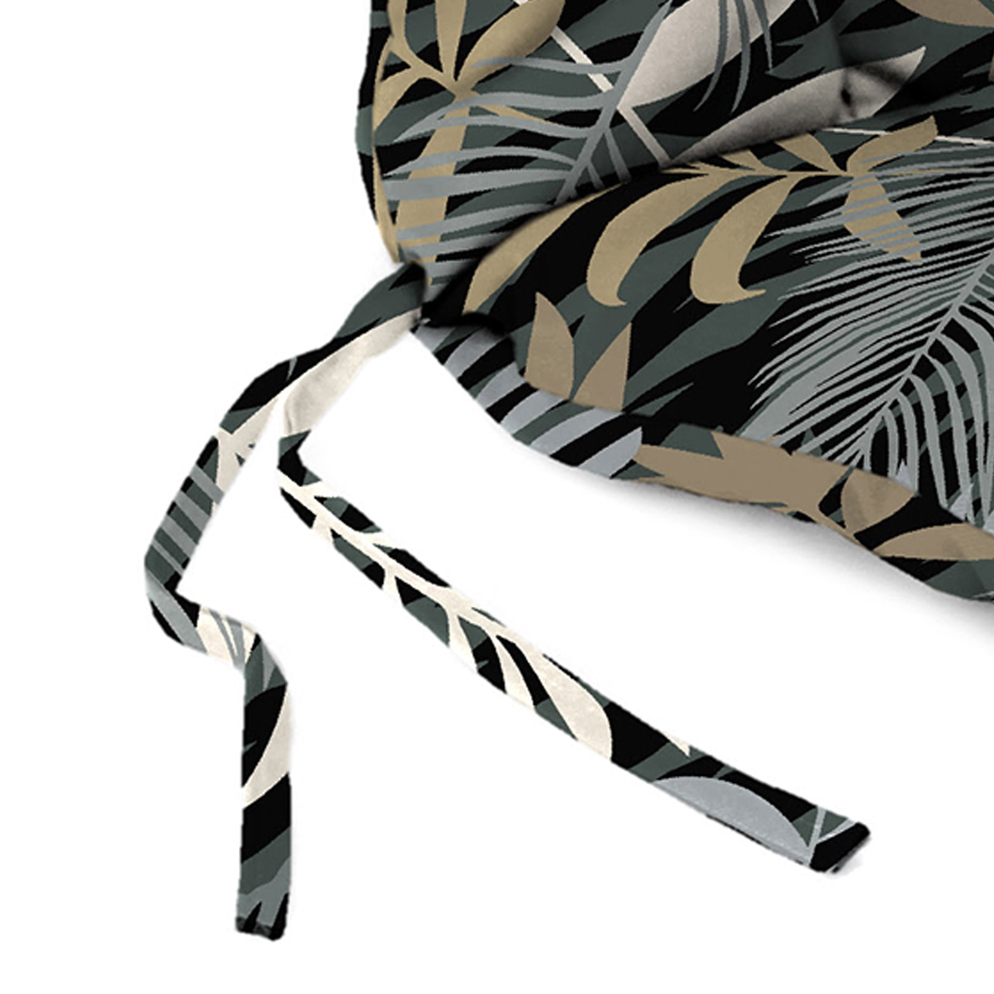 Jordan Manufacturing 38" x 21" Maryland Driftwood Black Leaves Rectangular Outdoor Wrought Iron Chair Cushion with Ties and Hanger Loop (2 Pack)