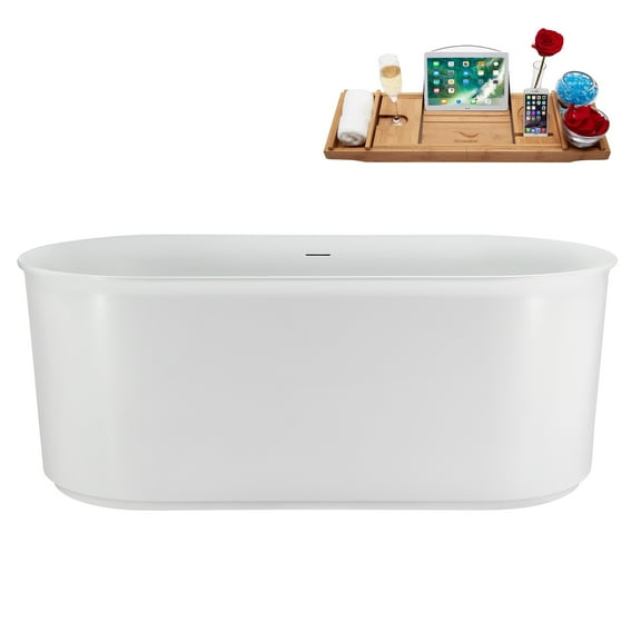 59" Streamline N4820BNK Soaking Freestanding Tub and Tray With Internal Drain in Brushed Nickel