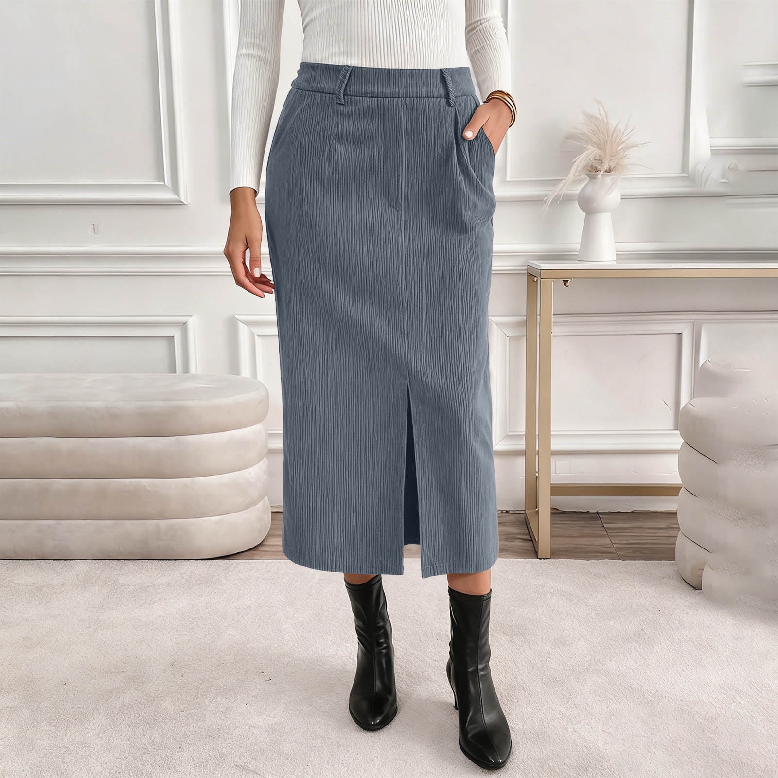 Maxi Skirt Grey Corduroy Pencil Skirt Army Green 27