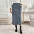 thumbnail image 3 of HongQid Corduroy Skirts for Women Midi Length High Waisted Button Fly Fall Casual Elastic Waist Long Skirt with Slit, 3 of 8