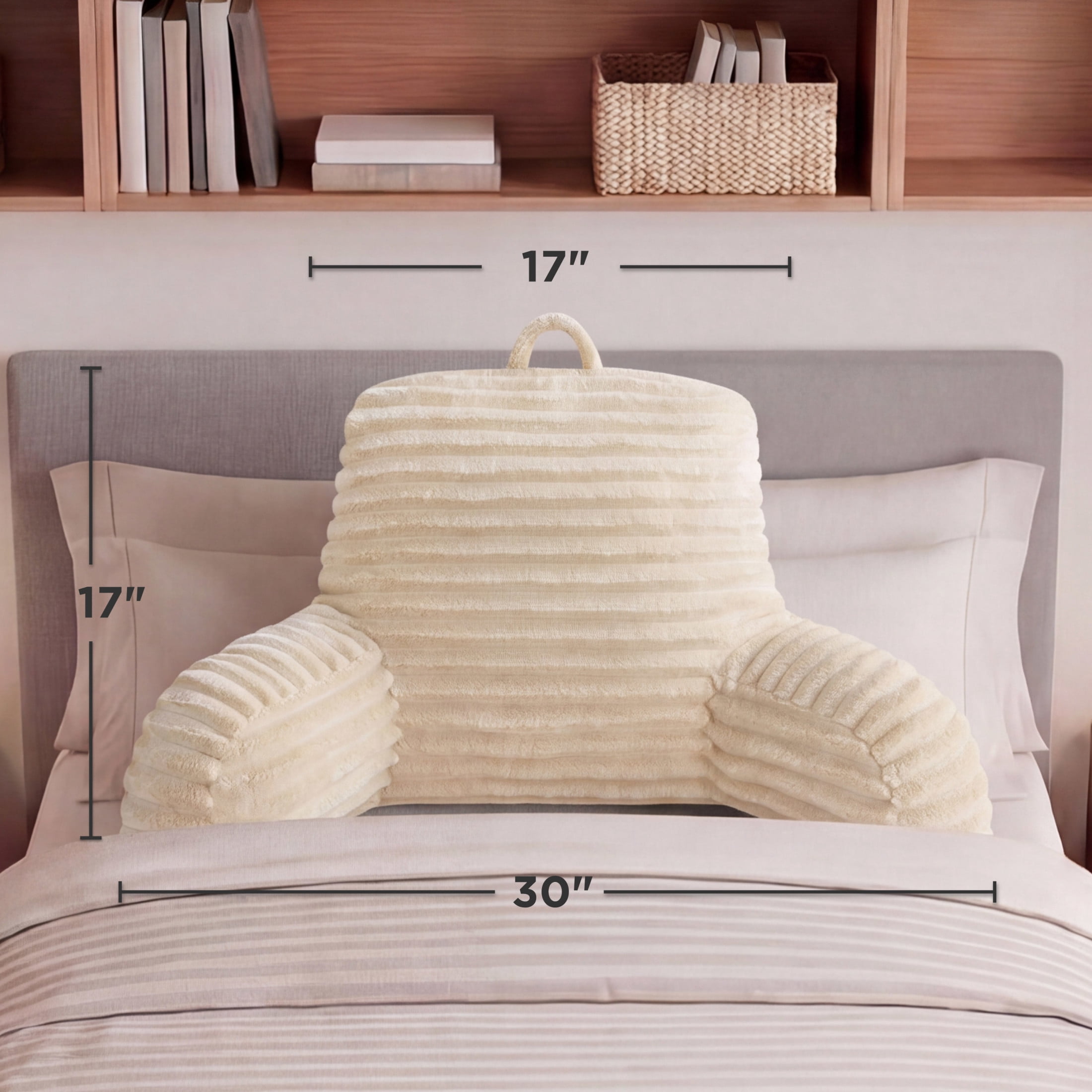 The Sheet Lab Ribbed Plush Backrest Pillow, Beige, 30" x 17" x 17"