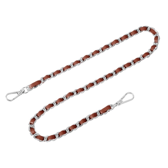 Uxcell Purse Chain Strap, 24" Leather Iron Flat Chain Strap Handbag Chains Purse Straps for Shoulder Bags Replacement Strap (Dark Brown Strap Silver Chain)