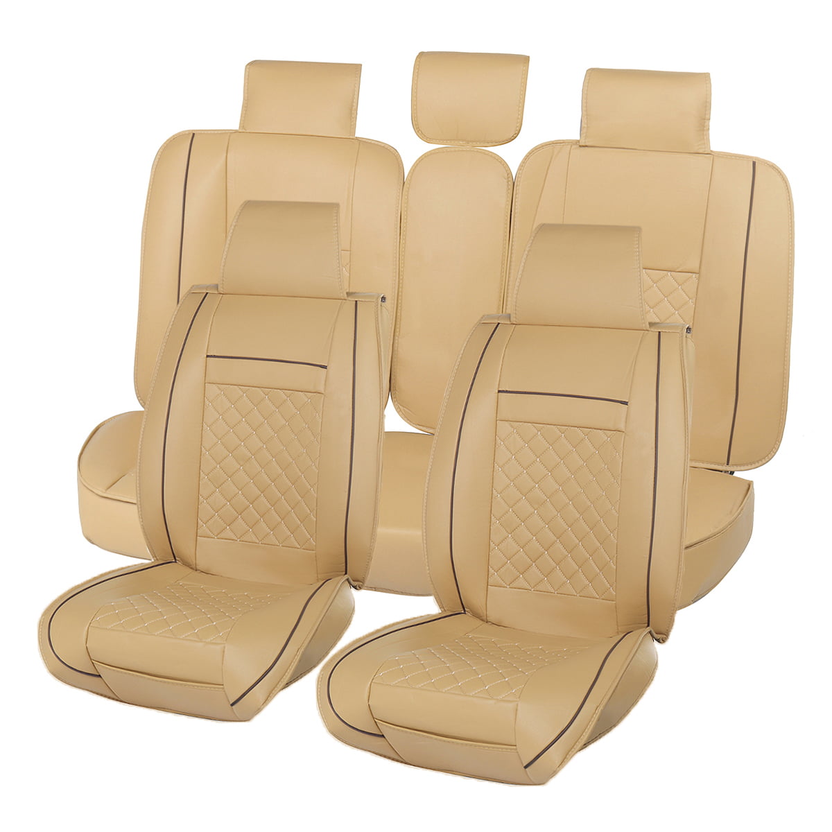 1/5 Seats Universal Car Seat Covers Full Set, Waterproof PU Leather Car Seat Covers, Front and Rear Split Bench Protection, Easy to Install, Universal Fit for Auto Truck Van SUV