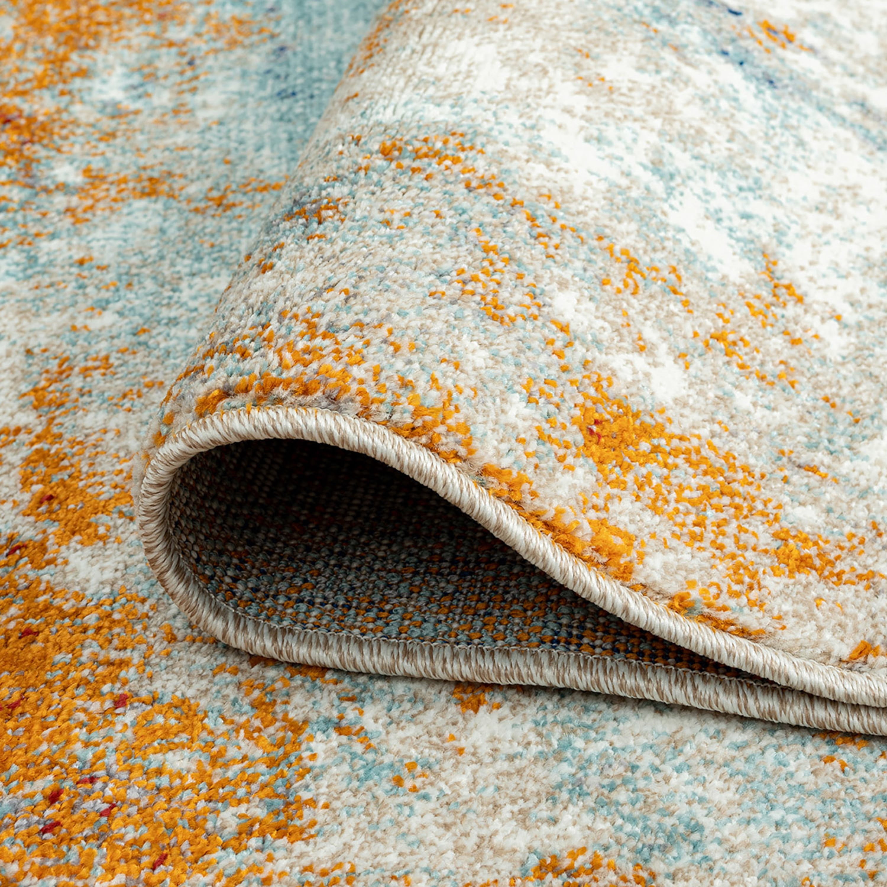 Contemporary 8x10 Area Rug (7'11'' x 10'3'') Abstract Aqua, Beige Living Room Easy to Clean