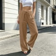 thumbnail image 6 of Vynhevius Women's Solid Pants Drawstring Elastic Waist Wide Leg Pockets Loose Casual Trousers, 6 of 6