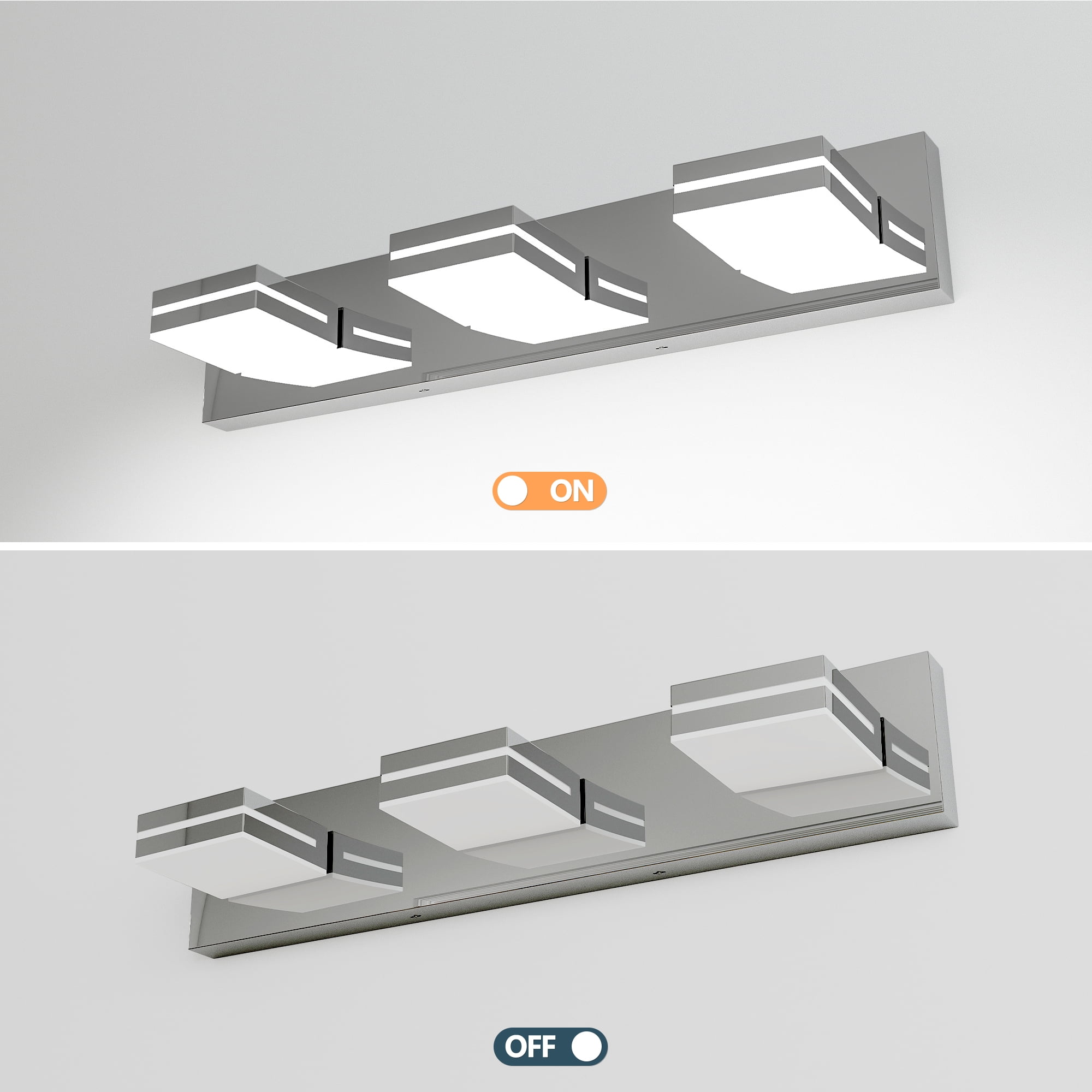 Modern Chrome LED Vanity Light, 3-Lights Wall Sconce for Bathroom and Mirror, Sleek Minimalist Design, Energy-Efficient, Easy to Install