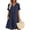 Dark Blue, variant on Dresses for Women Solid Linen Cotton Short Sleeve V Neck Button Down Midi Loose Sundress with Pockets Olive Green
