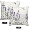 thumbnail image 2 of Spring Lavender Pillow Cover 18x18 Inch Set of 2, Purple Flowers Throw Pillow Covers Summer Watercolor Floral Decorations Linen Cushion Covers Farmhouse Home Decor for Sofa Couch Outdoor, 2 of 6