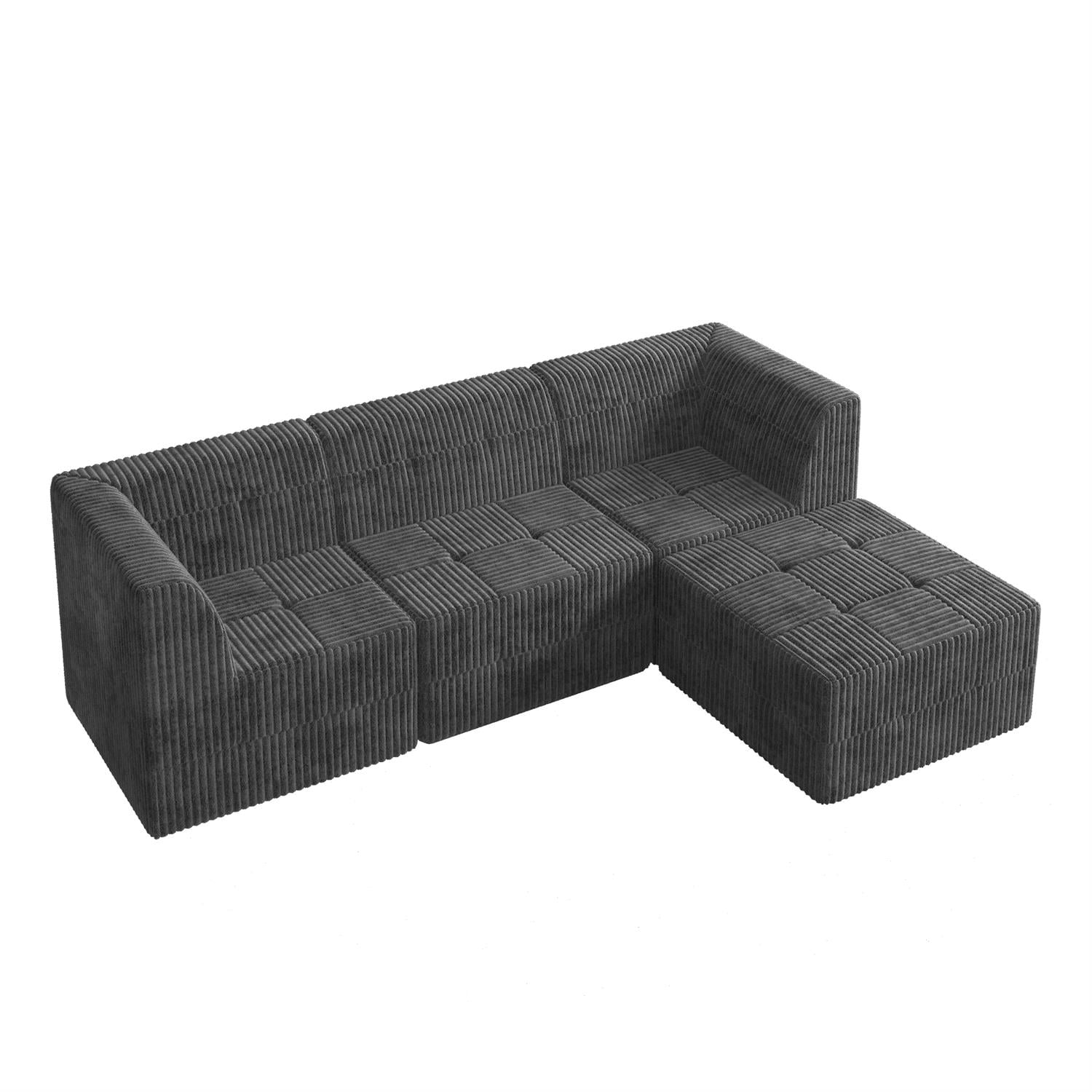 Demi Bonn 97" L-Shaped Modular Sectional Sofa, Modern Minimalist Style DIY Compressed Corduroy Couch for Living Room & Bedroom, Gray