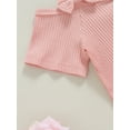 thumbnail image 7 of Suealasg 2Pcs Toddler Kids Girl Summer Clothes 1T 2T 3T 4T 5T Short Sleeve Cold Shoulder Ribbed Tops +Flower Print Flare Pants Little Girl Casual Outfits, 7 of 7