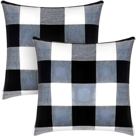 AUQ 2026 New Set of 2 Buffalo Check Throw Pillow Covers Outdoor Plaid Square Pillow Cushion Case Black and White Cotton Linen for Home Easter Decor Car Bed Sofa,18 X 18"Es