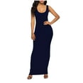 thumbnail image 4 of Bodycon Dresses for Women Sleeveless Crew Neck Slim Fit Stretchy Trendy Solid Comfort Going Out Maxi Dress Fall, 4 of 4