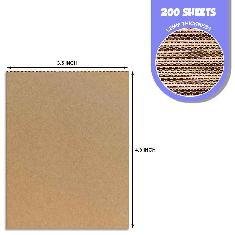 200 Pack Brown Corrugated Cardboard Sheets, 1.8mm Thickness 3.5x4.5 Flat Cardboard Inserts for Shipping, Mailing, Packing, DIY Crafts