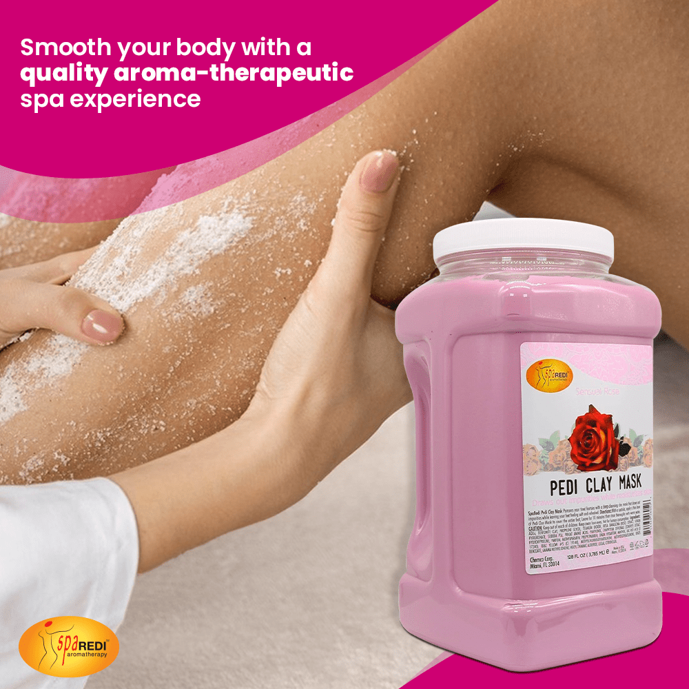 SPA REDI - Clay Mask, Sensual Rose, 128 Oz - Pedicure and Body Deep Cleansing, Skin Pore Purifying, Detoxifying and Hydrating - Natural Bentonite Clay, Infused with
