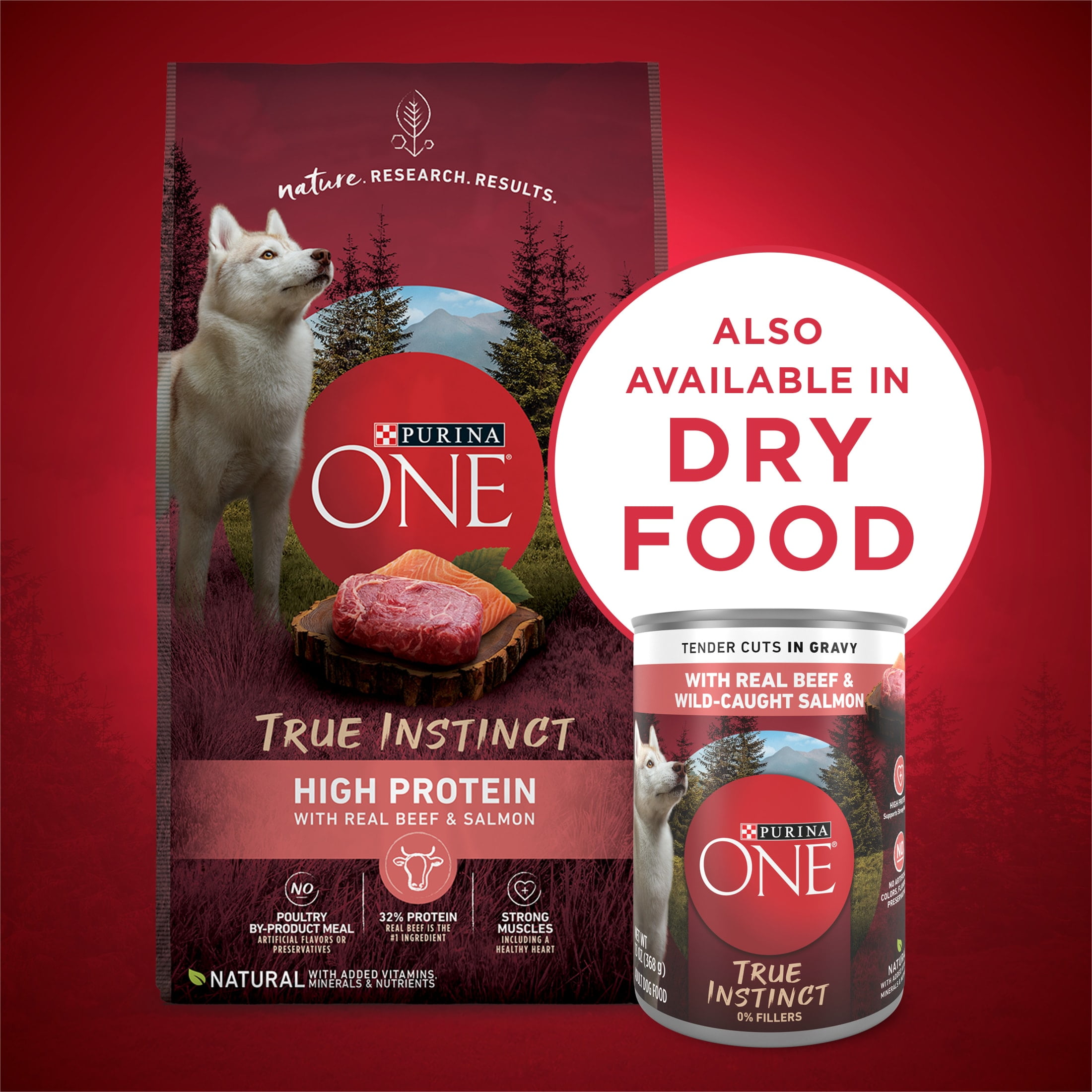 (12 pack) Purina ONE True Instinct Wet Dog Food, High Protein Soft Beef & Salmon, 13 oz Can
