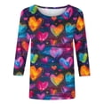 thumbnail image 4 of Penkiiy Chemises de la Saint-Valentin pour Femmes, Graphique Cœur, Col Rond, Hauts Décontractés, Blouses Amples à Manches 3/4, Grande Taille, Tunique 2025 2TG Multicolore, 4 of 5
