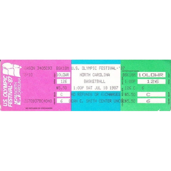 1987 U.S. Olympic Festival basketball ticket (J.R. Reid)