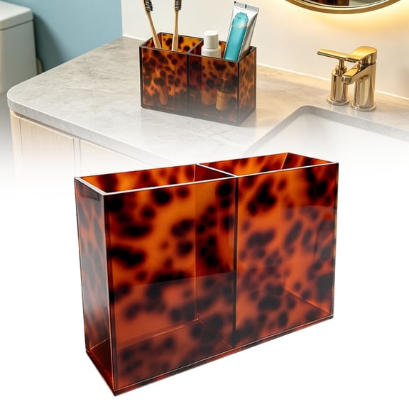 CPHDW7 Bathroom Storage Box for Countertop, Tortoiseshell Decorative Organizer for Toiletries, Makeup, Jewelry and Accessories Red Double Grid
