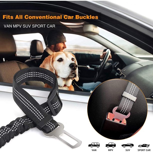 Paquete de 3 correas fuertes de seguridad para mascotas, arnés de plomo elástico resistente de seguridad ajustable para automóviles con amortiguador elástico de nailon elástico, con hebilla de metal, accesorios de viaje para mascotas (negro) XianweiShao 8390614932104