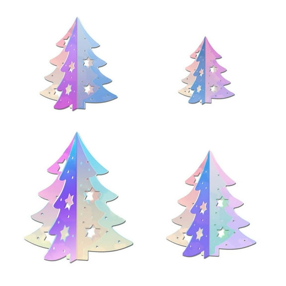 TanSiDing 4pcs Acrylic Christmas Tree Tabletop Decoration Iridescent Small Holographic Centerpieces for Christmas Table Tiered Tray Home Office Decor