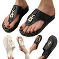 thumbnail image 4 of Women‘s European And American Leather Flip-Flops Sandals Comfortable Metal Decor Feature Pattern With Arch Support Flat Thong Sandals, 4 of 8