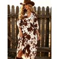 thumbnail image 2 of Multicolor Plus Size Cow Print Boho Dress Loose Fit Lantern Sleeve V-Neck, 2 of 10