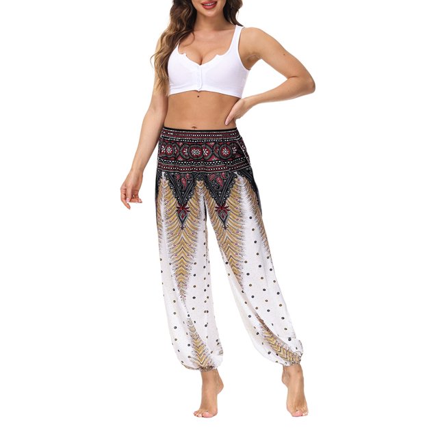 Txlixc Pantalones de entrenamiento para mujer, estampado digital bohemio, pantalones de yoga sueltos con lado dividido Txlixc Estilo de ocio
