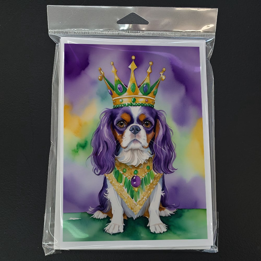 Cavalier Spaniel King of Mardi Gras Greeting Cards Pack of 8 7 in x 5 in