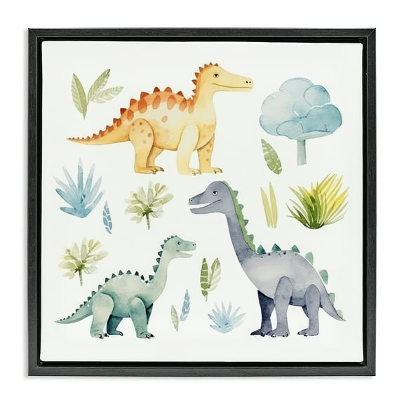 Stupell Industries Dino Wonderland Wonders Animals Painting Black Floater Framed Canvas Art Print Wall Art, 18 x 18