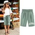 thumbnail image 2 of Tiny Harbor Girls Shorts Summer Thin Elastic Waist Letter Print Casual Pockets Bermuda Shorts Green 5-6Years, 2 of 4