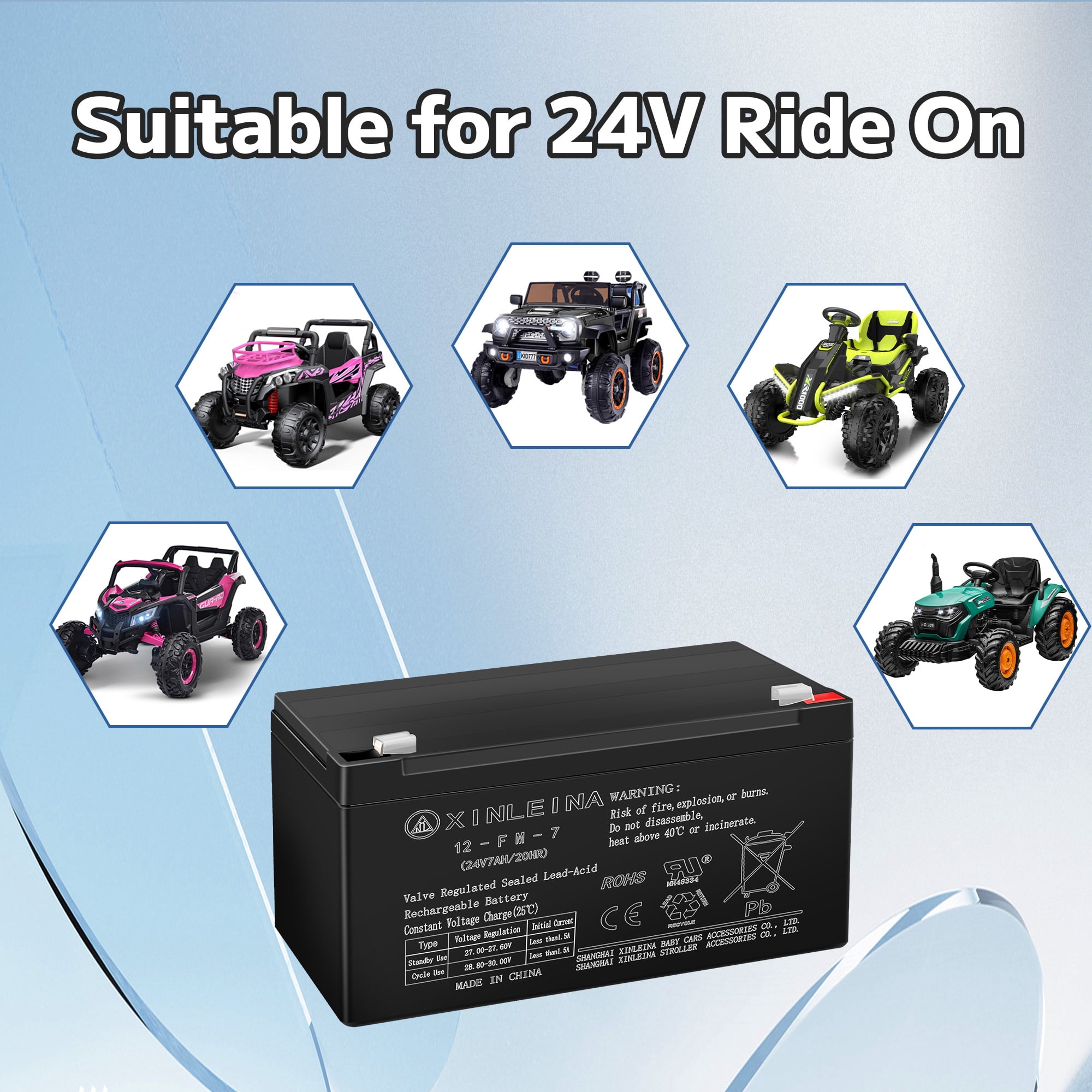 East doll 24V 7Ah Rechargeable Sealed Lead Acid Battery - Suitable for Most Kids Ride on Car - Battery Accessories